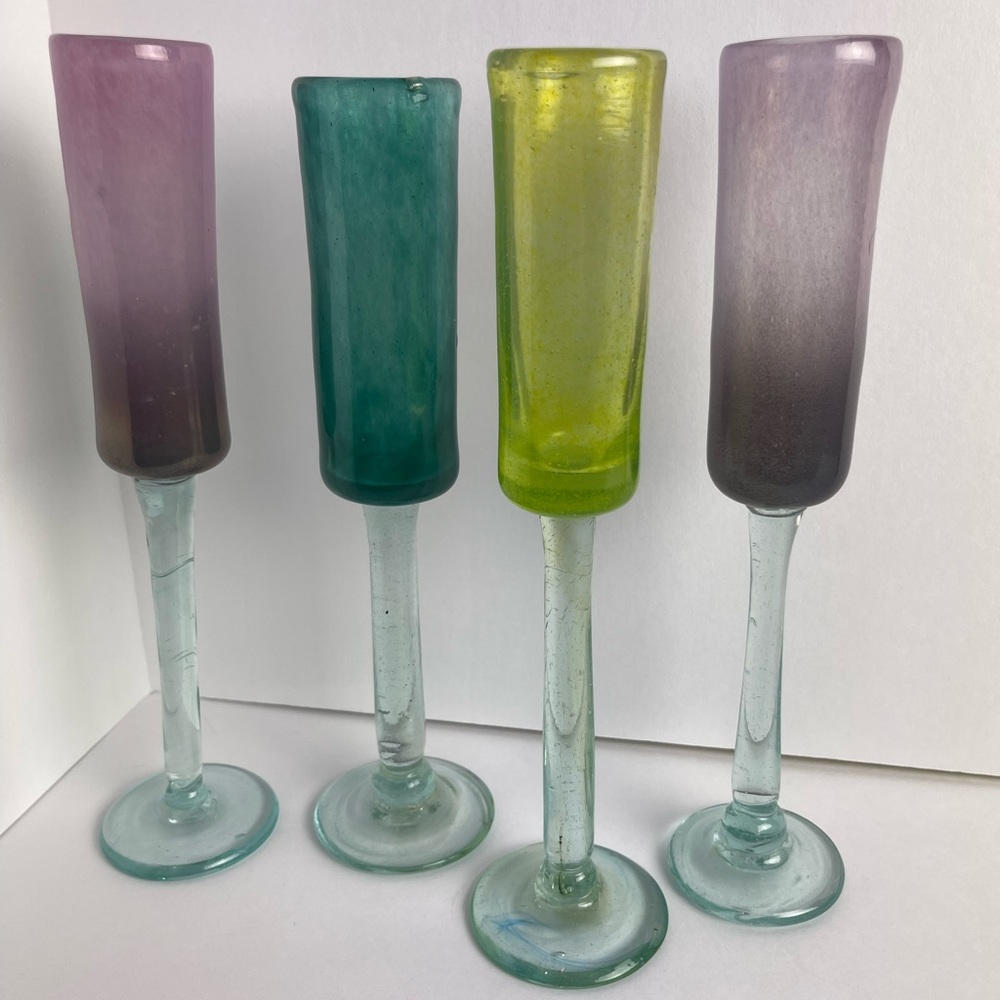 Upcycled set of glass champagne flutes